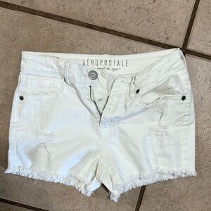 Aeropostale Women's Frayed White Jean Shorts